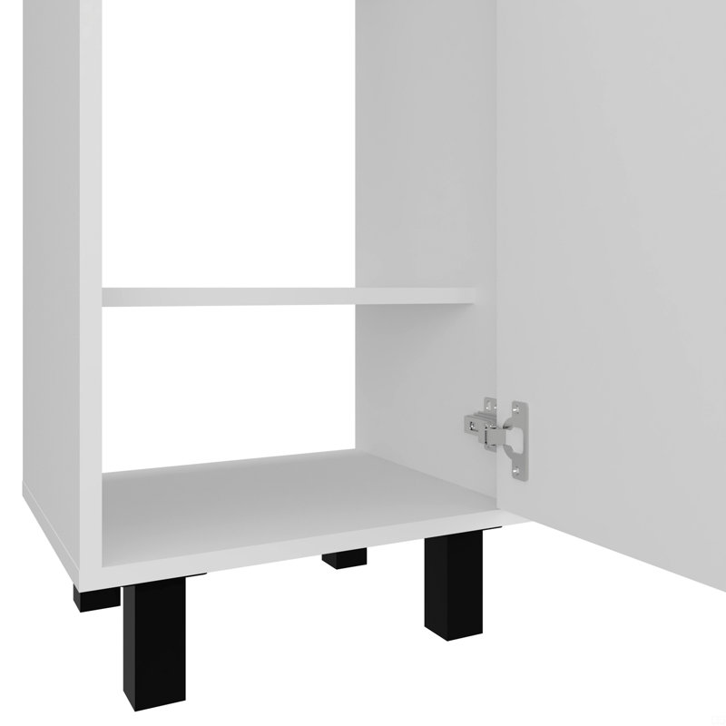 Meuble-lavabo de salle de bain avec lavabo, 1 porte, 4 pieds, Blanc