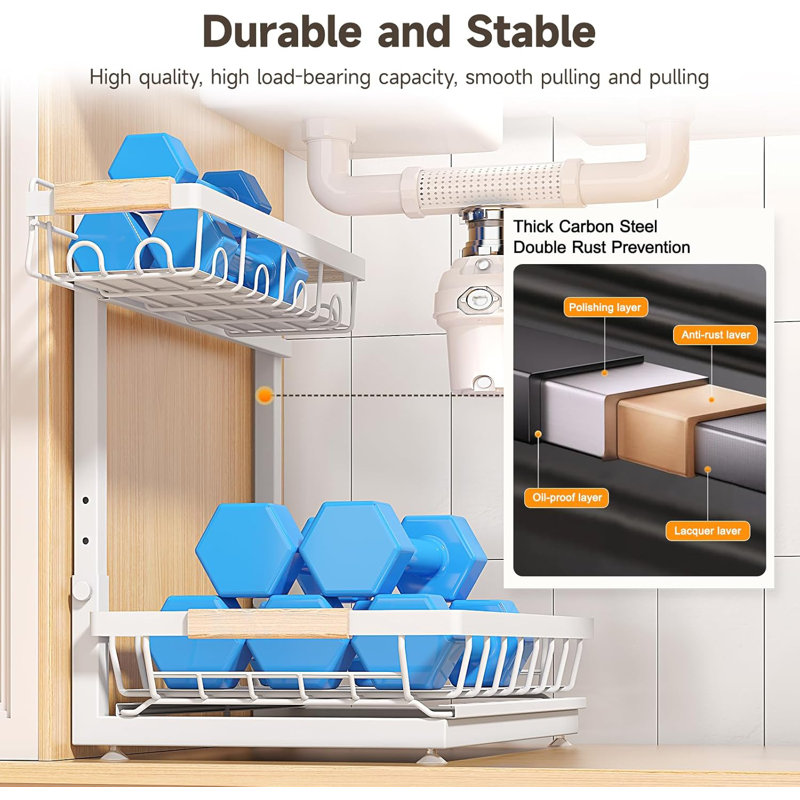 Tablette de rangement réglable sous l'évier à 2 niveaux pour la cuisine, la salle de bain et le rangement des armoires