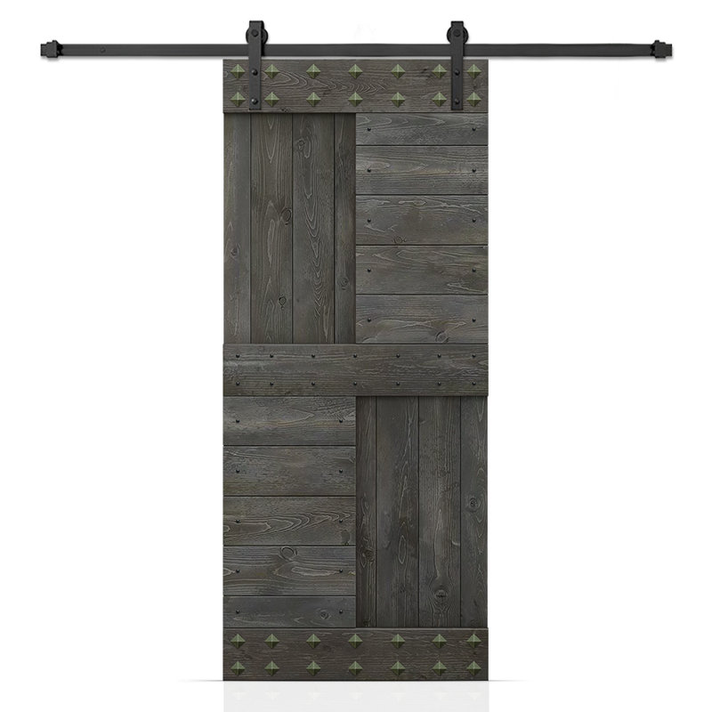 Porte de grange à panneaux en bois avec kit de quincaillerie d'installation et Clavos, 36 po x 84 po, Carbon Grey
