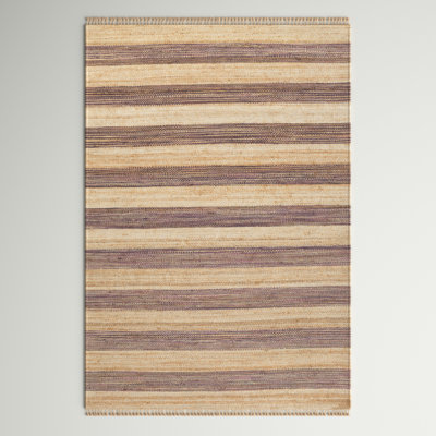 Tapis rayé fait à la main en jute / sisal aubergine / blé Davian