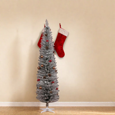 Space-saving Pencil Christmas Trees, Silver Plastic, Modern Style For Family Entertaining
