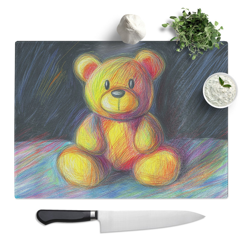 Teddy Bear Crayon  Glass Chopping Board