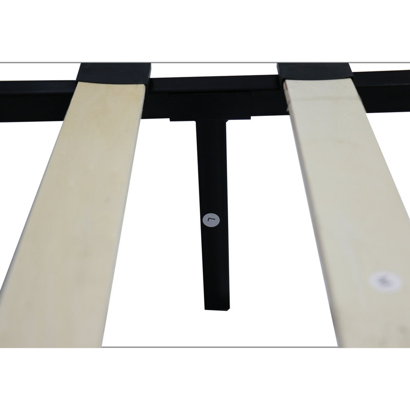 Structure de lit grand format avec tête de lit tapissier gris, support de lattes en bois robuste, sommier à matelas, facile à construire, sans sommier tapissier dans la base, assemblage simple, nécessaire