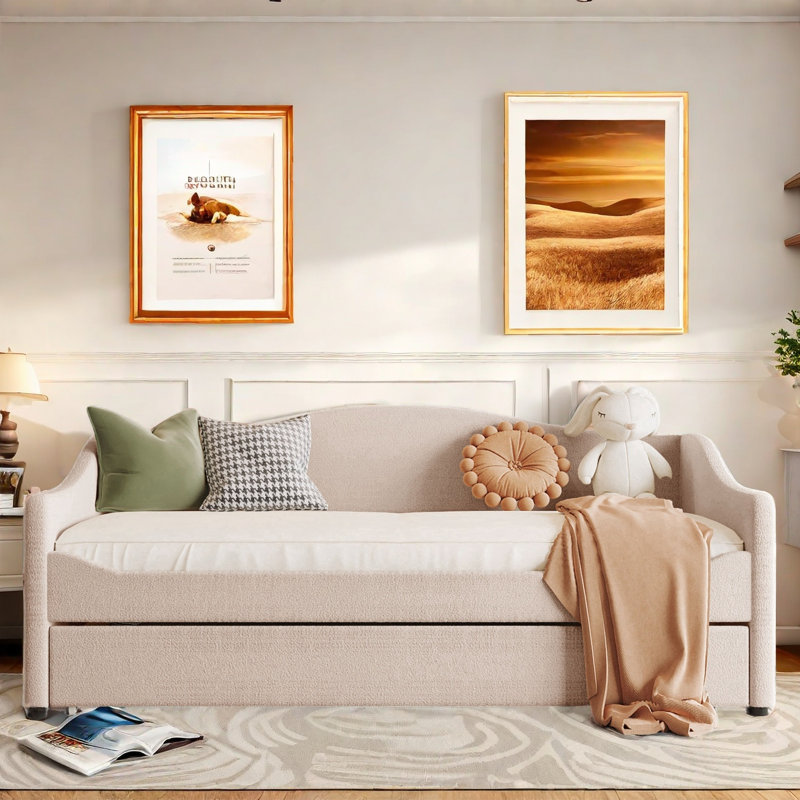 Daybed With Led Light And Trundle, Beige