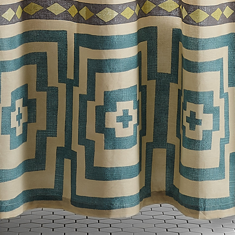Hypnotic Blue Cotton Fabric Shower Curtain with Liner