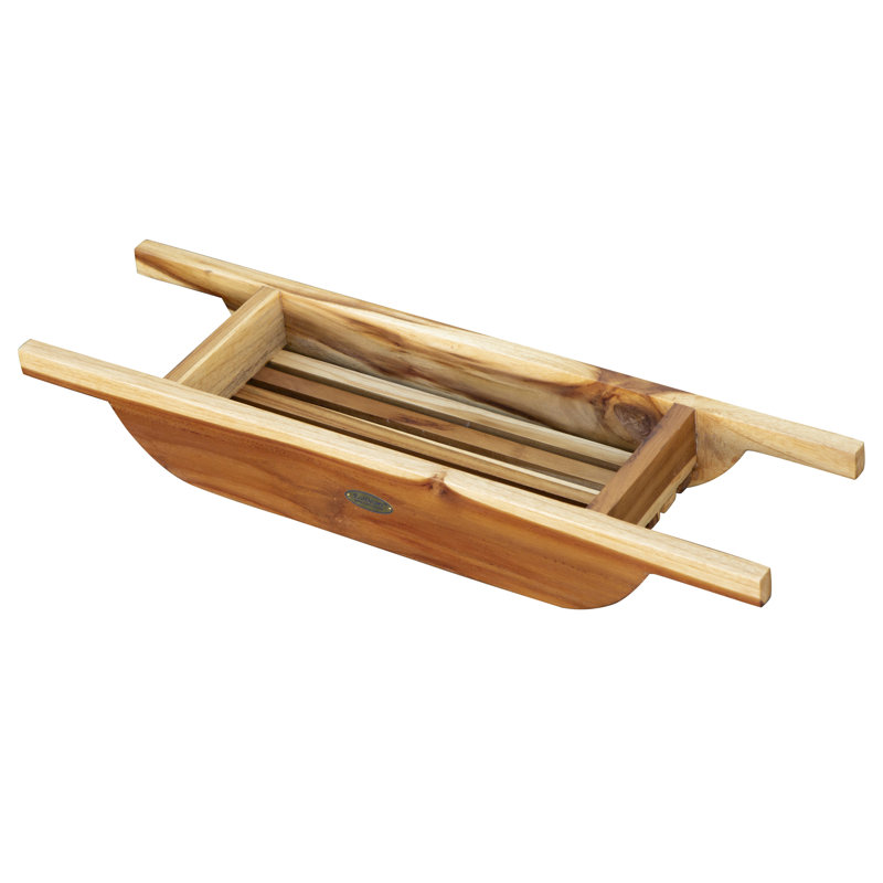EcoDecors 29" Teak Wood Bath Caddy in EarthyTeak Finish