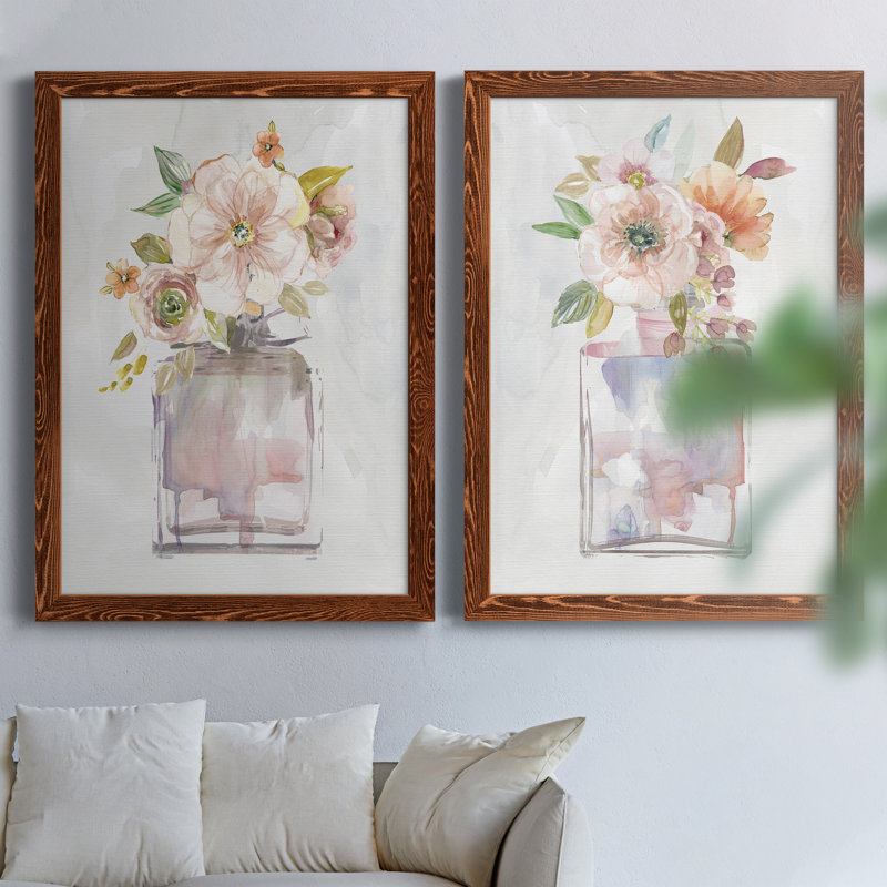 Mini Bouquet I - Ensemble de 2 peintures sur toile encadrées, Cadre en érable, H 31,5 po x l 47 po x P 1,5 po