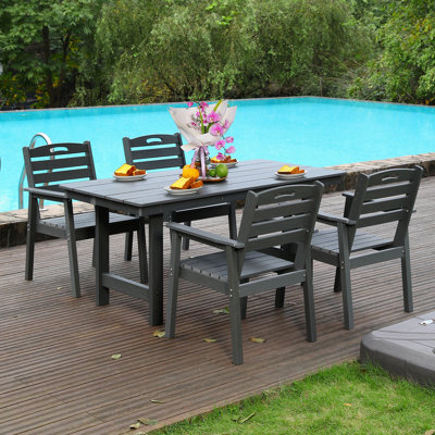 HDPE Outdoor Patio Dining Set, One Table And Four Chairs. The Outdoor Dining Furniture Has Sunshade Holes And Is Suitable. It Is Suitable For Lawns, Gardens, Backyards, And Pool Sides.Grey,Waterproof
