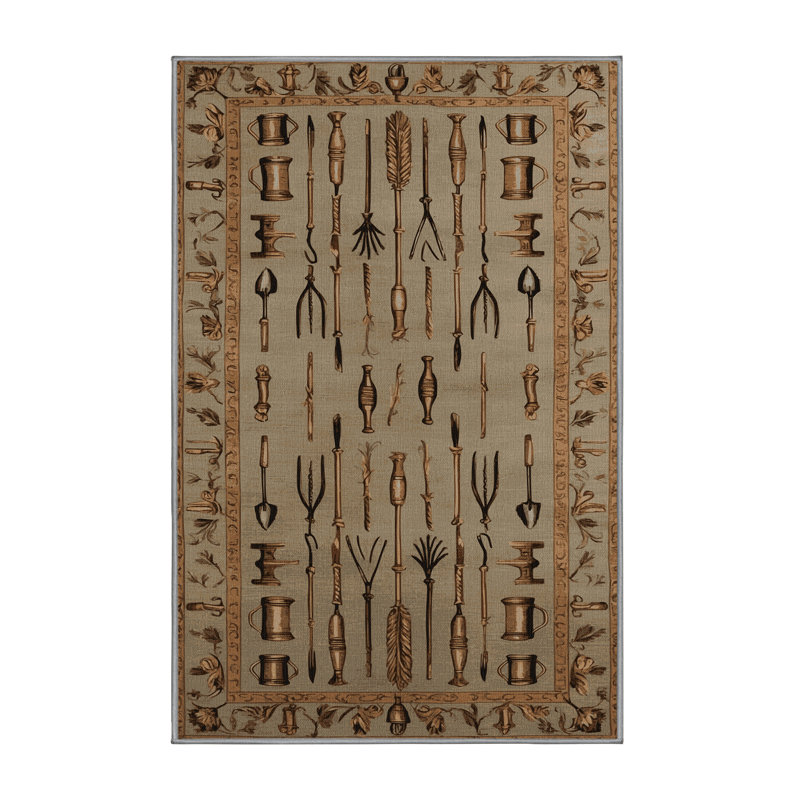 Tapis brun français lavable à la machine, Rectangle 5 pi x 7 pi