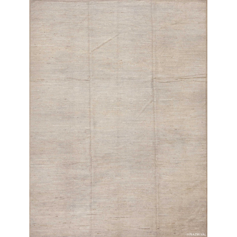 Tapis contemporain contemporain unique de couleur crème à motif abstrait de conception unique One-of-a-Kind