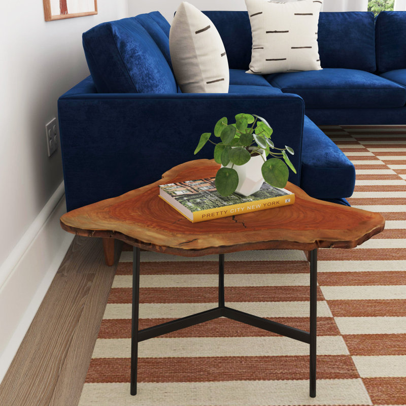 Table de bout 19 po en bois massif noir et brun naturel