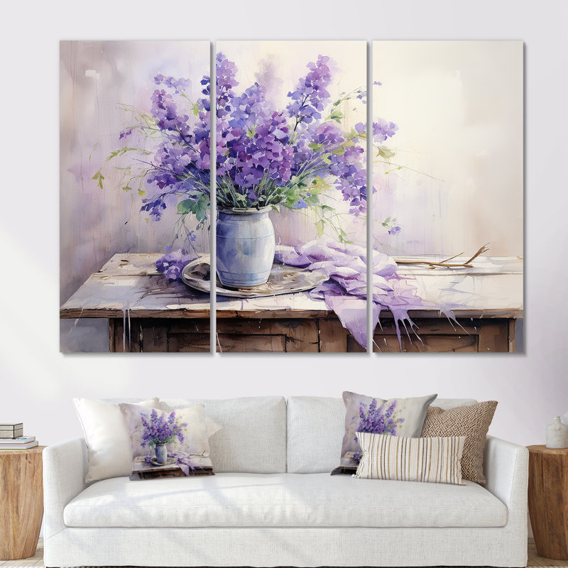 «Violets Farmhouse Still Life - Violets», ensemble de reproduction d'art mural, H 32 po x l 48 po x P 1 po, Toile tendue