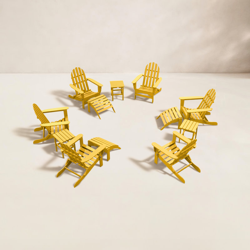 Leighton Foldable Outdoor Adirondack Set, Lemon Yellow