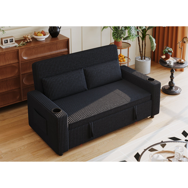 2 Seater Velvet Sofa Bed, Black