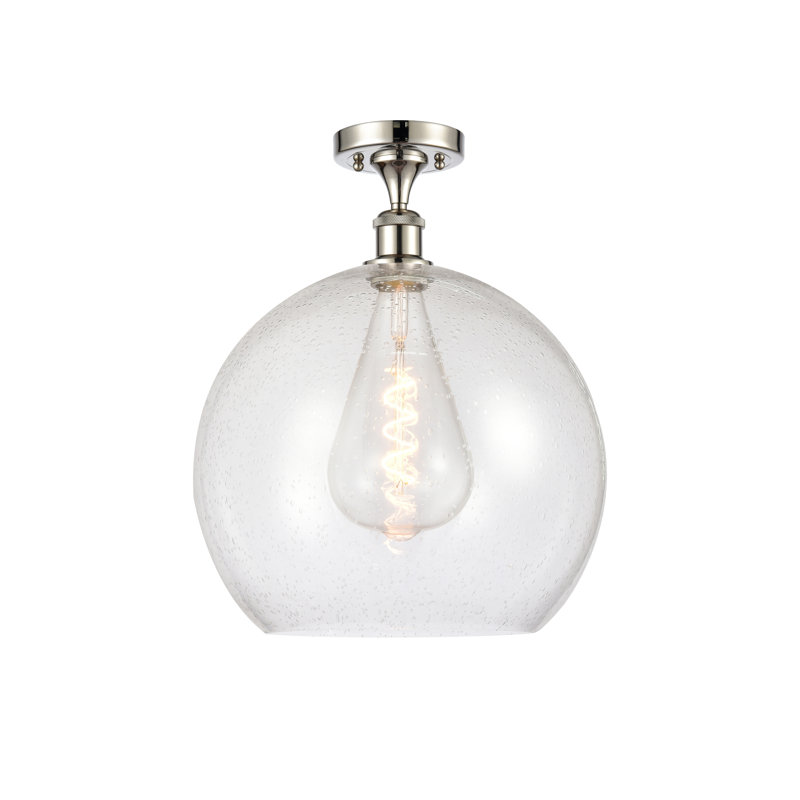 Plafonnier semi-encastré 1 lumière, Ampoule non incluse, H 18,38 po x l 13,75 po x P 13,75 po, Nickel poli