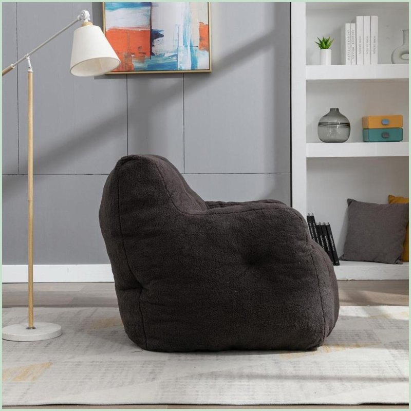 Fauteuil à billes en tissu moelleux doux avec dossier en mousse à mémoire de forme ergonomique gris foncé | Ours en peluche