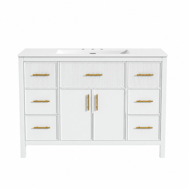 Meuble-lavabo 48 po avec comptoir en céramique, Blanc