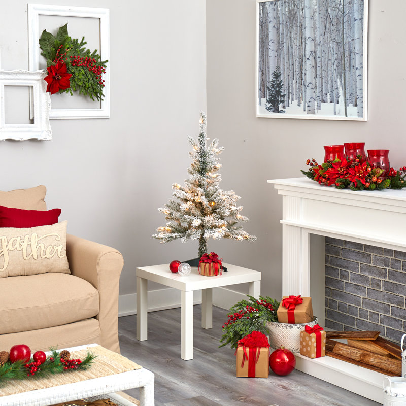 Arbre de Noël artificiel épinette floqué avec lumières claires, 3 pi H