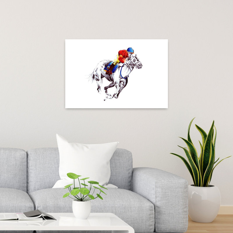 Affiche murale contemporaine représentant un cheval de course au galop, H 24 po x l 36 po