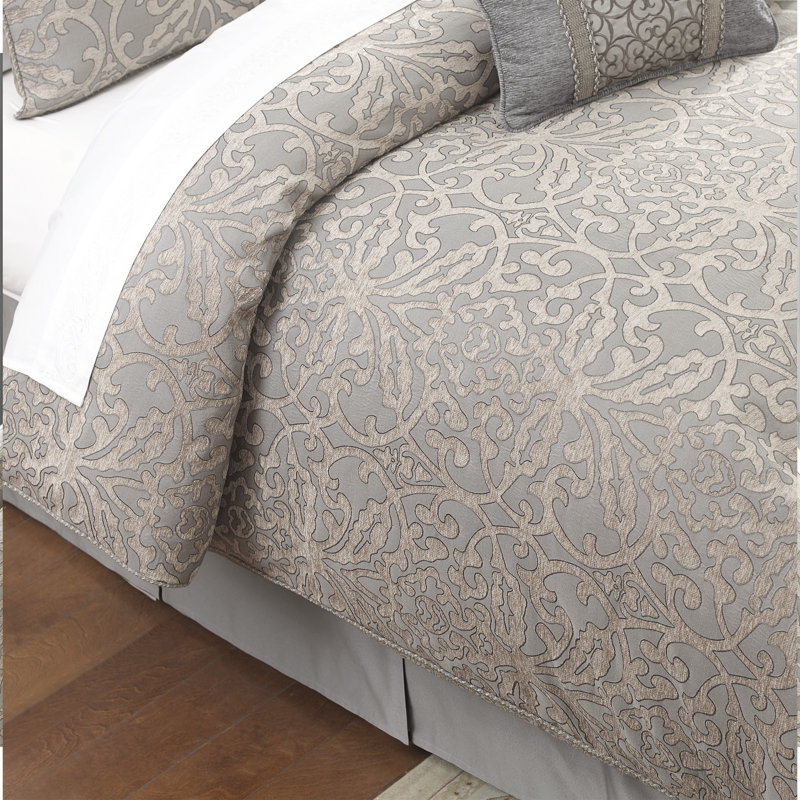 Carrick Polyester Ring Stitch Damask Comforter, King Comforter + 5 Additional Pieces