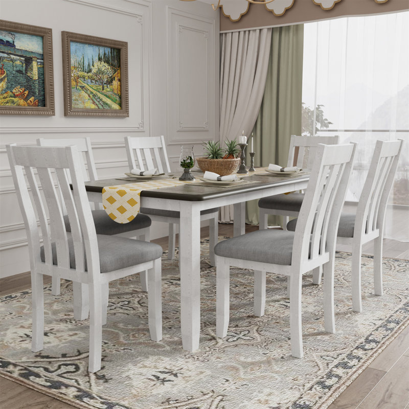 Ensemble de table de salle à manger 7 pièces avec table extensible et 6 chaises rembourrées, Beige, Brun