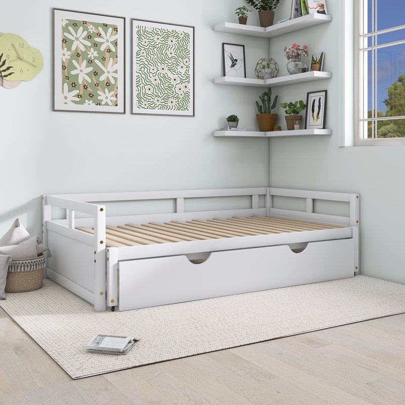 Wooden Extending Daybed With Trundle, White