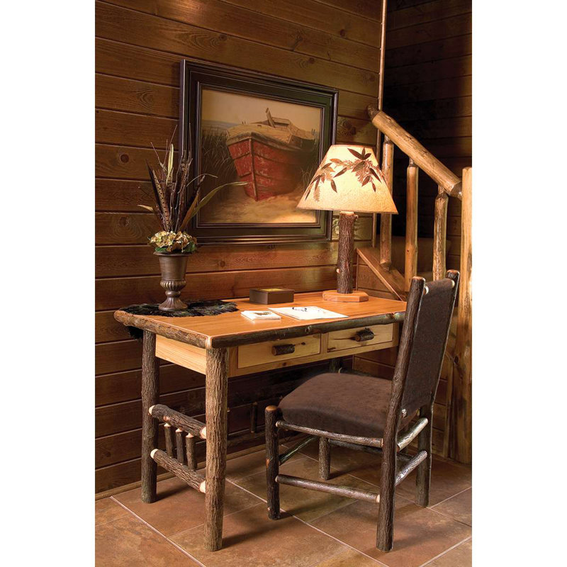 Fireside Lodge Hickory Log Two Drawer Writing Desk - Natural, Traditional
