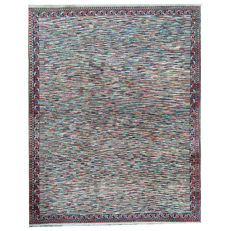 Hand-Knotted High-Quality Rust and Blue Area Rug