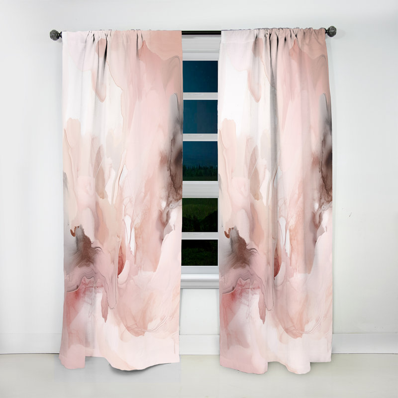 Rideau en velours rose délicat abstrait Marble III - 1 panneau, L 52 po x L 90 po