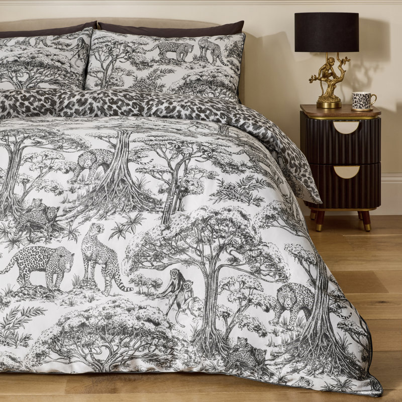 Kisumu Reversible 100% Cotton Duvet Cover Set, Double Bed Duvet Cover + 2 Standard Pillowcases