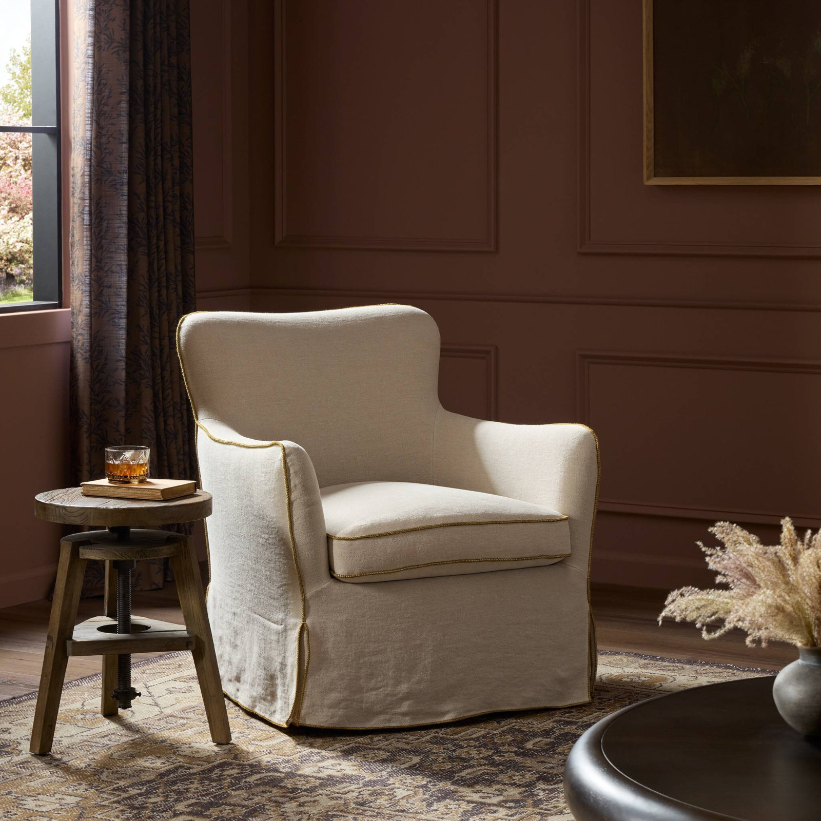 Linen Swivel Armchair, Broadway Dune