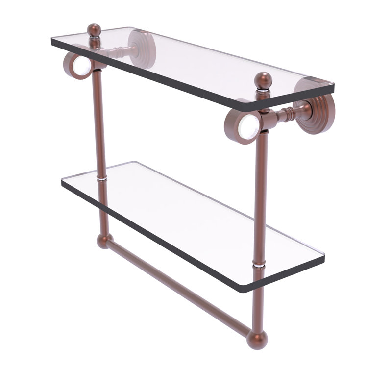 Jarrell 2 Piece Glass Tiered Shelf with Towel Bar, 13" H x 16" W x 5.12" D, Antique Copper