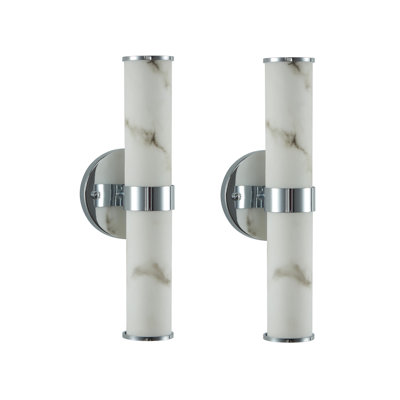 Ensemble de 2 appliques murales verticales modernes, en résine imitation marbre et chrome, pour une utilisation intérieure seulement (salle de bain, corridor et chambre).