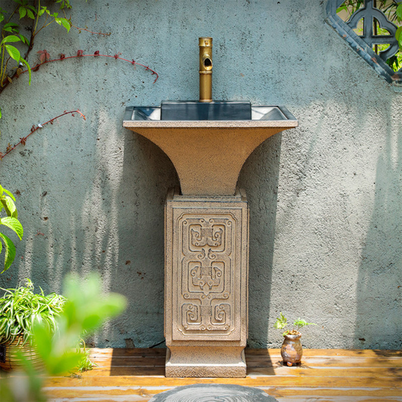 Lavabo sur pied en pierre reconstituée pour cour extérieure