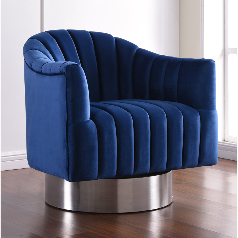 Farrah Velvet Swivel Accent Chair, Navy Velvet, Silver