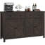 Buffet Modern Farmhouse, armoire à café avec tiroirs, tablettes et portes de grange coulissantes - brun foncé