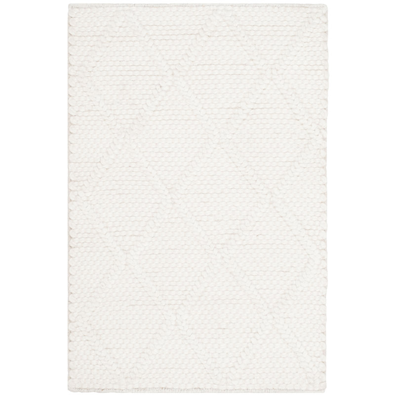 Krizal Hand Woven Wool/Viscose Geometric Rug in Ivory, Rectangle 2' x 3'