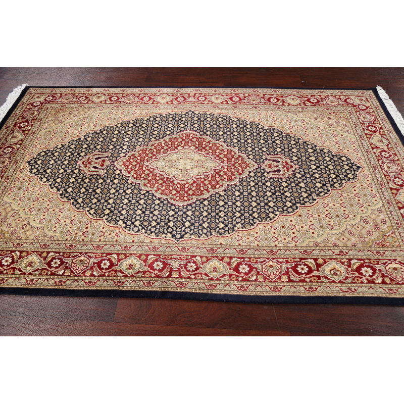 Tapis oriental à motif végétal à motif géométrique Tabriz Mahi noué à la main 4 x 7