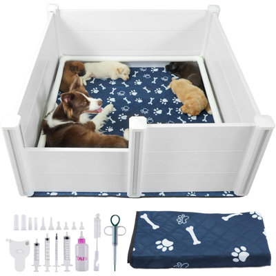 Boîte de remise de qualité supérieure pour chien de grande taille - enclos en PVC 48 po x 48 po x 18,1 po avec coussins lavables, panneaux réglables et dispositifs de sécurité pour le soin des chiots