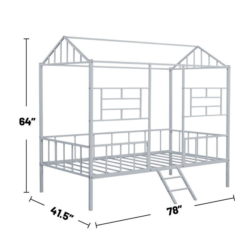 Lit mezzanine simple en métal avec design maison, Argent
