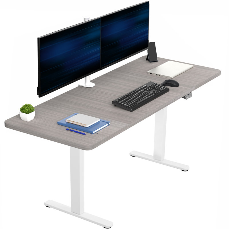  Bureau électrique 60 po x 24 po, plateau gris foncé, cadre blanc