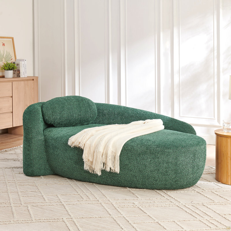 Fauteuil paresseux moderne simple ovale avec dossier intégré, accoudoirs latéraux et oreiller, chaise longue compacte pour le salon - vert