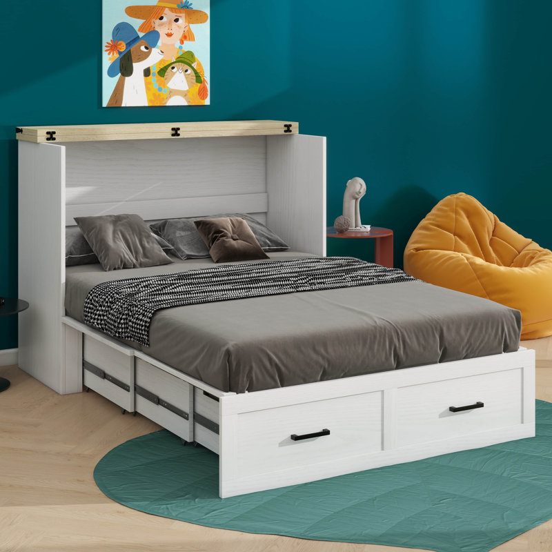 Lit double escamotable de style campagnard avec charge, Blanc