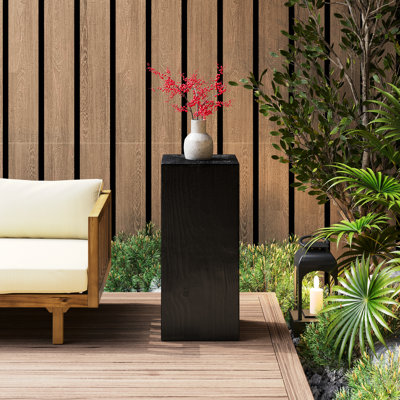Table de bout avec finition semblable au bois, 34,5 pouces en noir, placement à l'extérieur à l'intérieur, installation mixte, table légère, couleur noire, haute, aspect bois, surface pour les essentiels