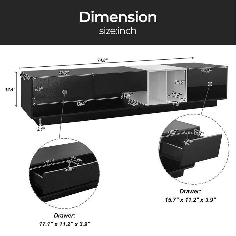 Crédence de rangement l 74,8 po Hajar, Noir