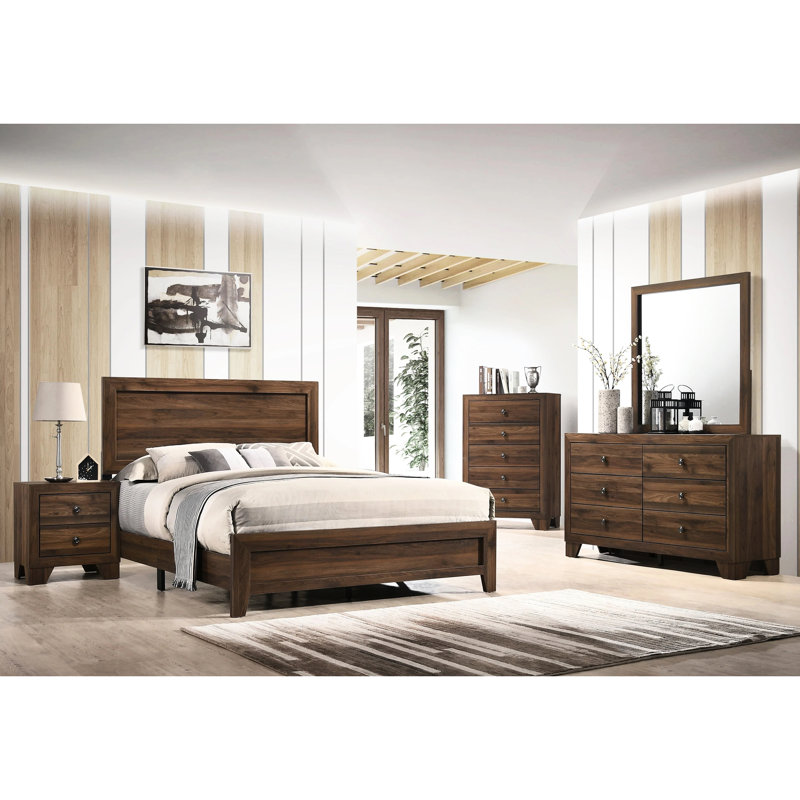 Grand lit de style contemporain en cerisier brun, meubles de chambre à coucher élégants, base en bois massif pour installation de panneaux de finition en cerisier magnifique, décoration moderne