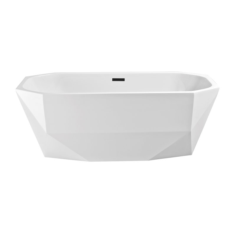 Baignoire de trempage autoportante en acrylique 67 "avec drain et plateau en bambou 67" Streamline, Noir mat