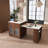 80-inch Expandable Kitchen Island with Dining Table, Marble-Grain Countertop with Power Outlet, Mobile Storage Cart with Cabinet & 2 Drawers, Walnut Finish Kitchen Prep Table