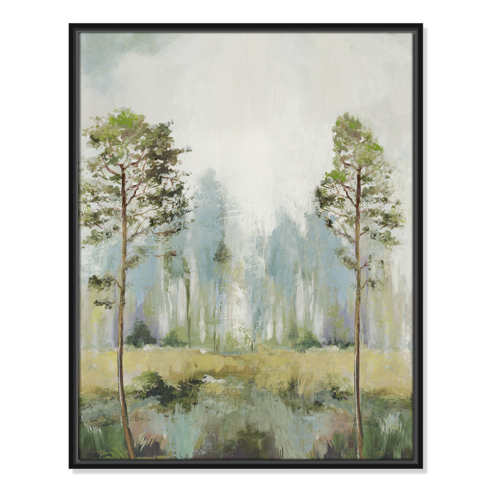 Tall Green Trees II by Teton Pearce - Floater Frame Print on Canvas, 29.5" H x 23.5" W, Black