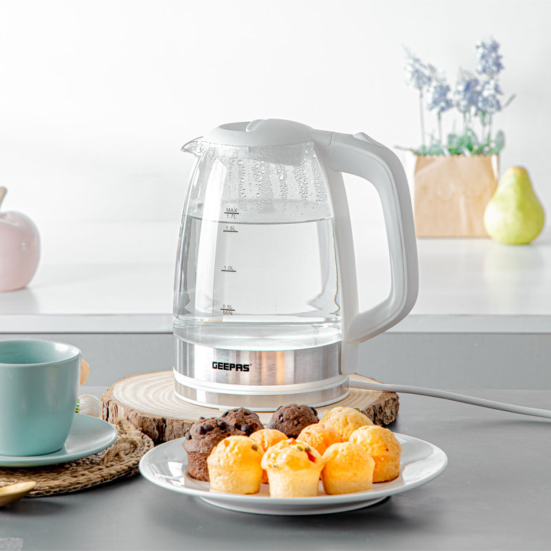 GEEPAS Electric Kettle 4 Slice Bread Toaster & Microwave Kitchen Set | 2200W 1.7L Illuminating Glass Kettle | 1400W Toaster with 6 Level Browning Control | 700W Solo Manual Dial Microwave 20L